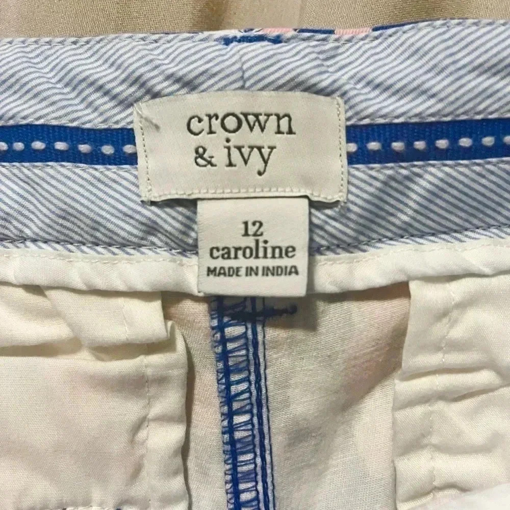 Crown And Ivy Shorts Caroline 5” Chino Blue Magenta Pink Paisley Womens Size 12 - Picture 5 of 8